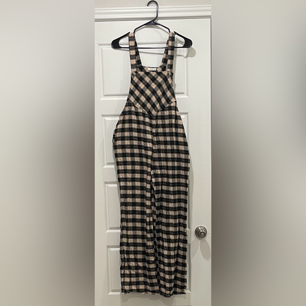 Boutique Jumpsuit Medium Oversized in Soft Brushed Plaid Overalls Wide Leg Kori